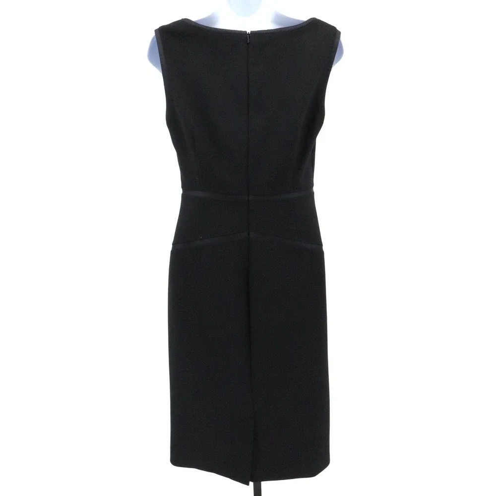 Tory Burch Satin Trim Wool Blend Sleeveless Sheath Work Cocktail Dress Black 4